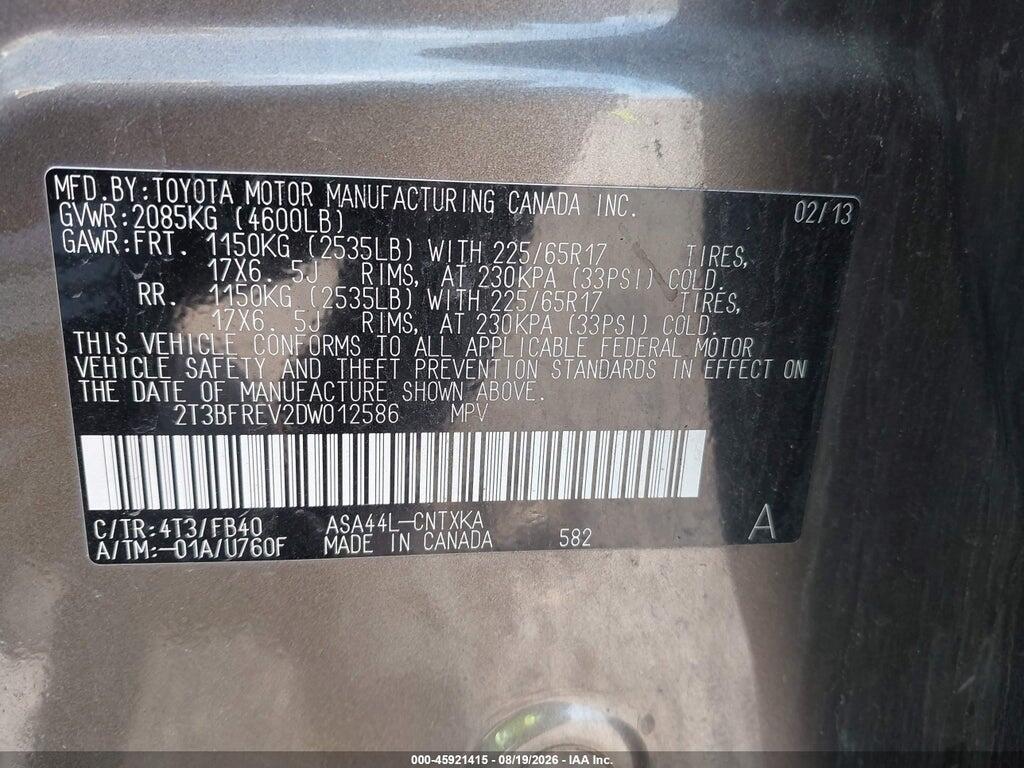 2T3BFREV2DW012586 2013 TOYOTA RAV4 photo no. 9