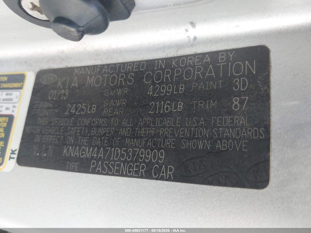 KNAGM4A71D5379909 2013 KIA OPTIMA photo no. 9
