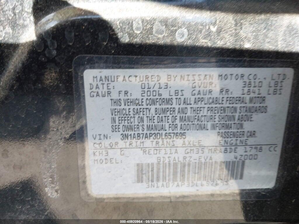 3N1AB7AP3DL657695 2013 NISSAN SENTRA photo no. 9