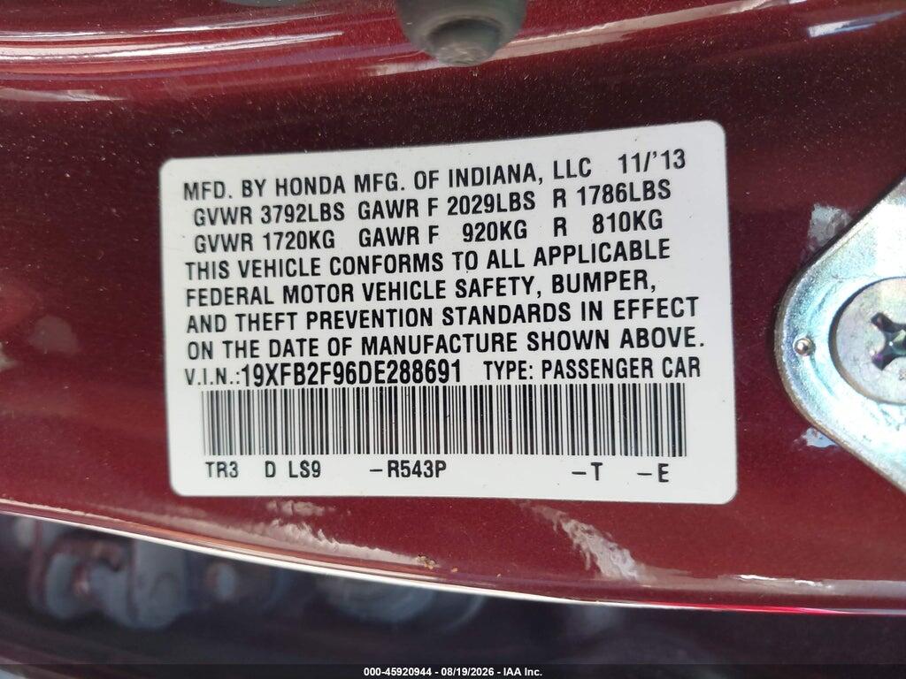 19XFB2F96DE288691 2013 HONDA CIVIC photo no. 9