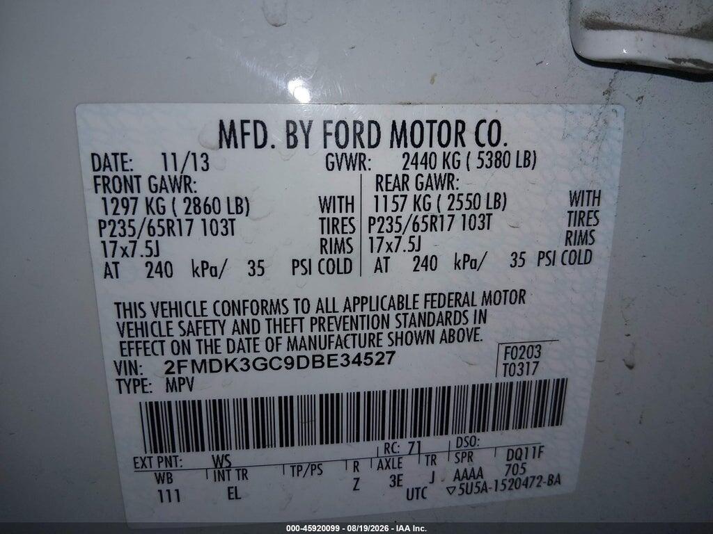 2FMDK3GC9DBE34527 2013 FORD EDGE photo no. 9