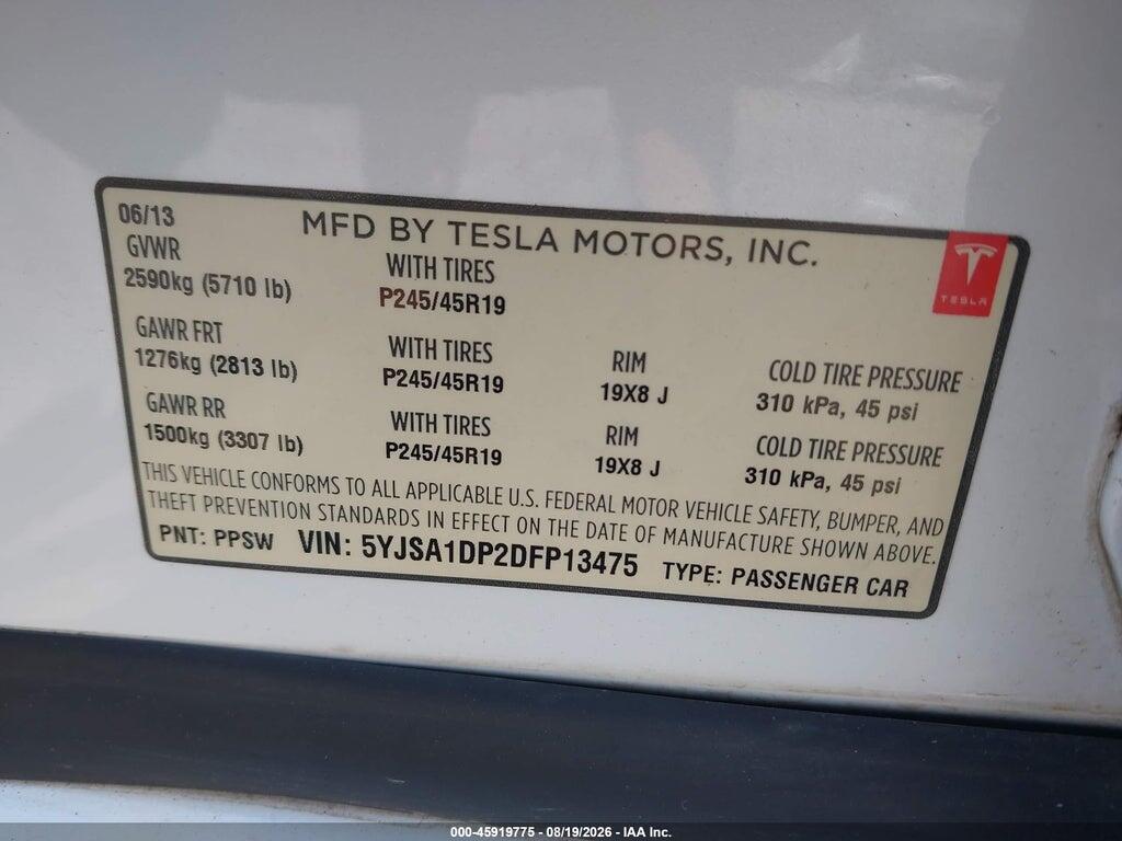 5YJSA1DP2DFP13475 2013 TESLA MODEL S photo no. 9