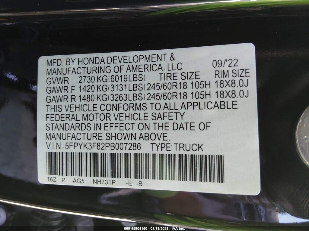 5FPYK3F82PB007286 2023 HONDA RIDGELINE photo no. 9