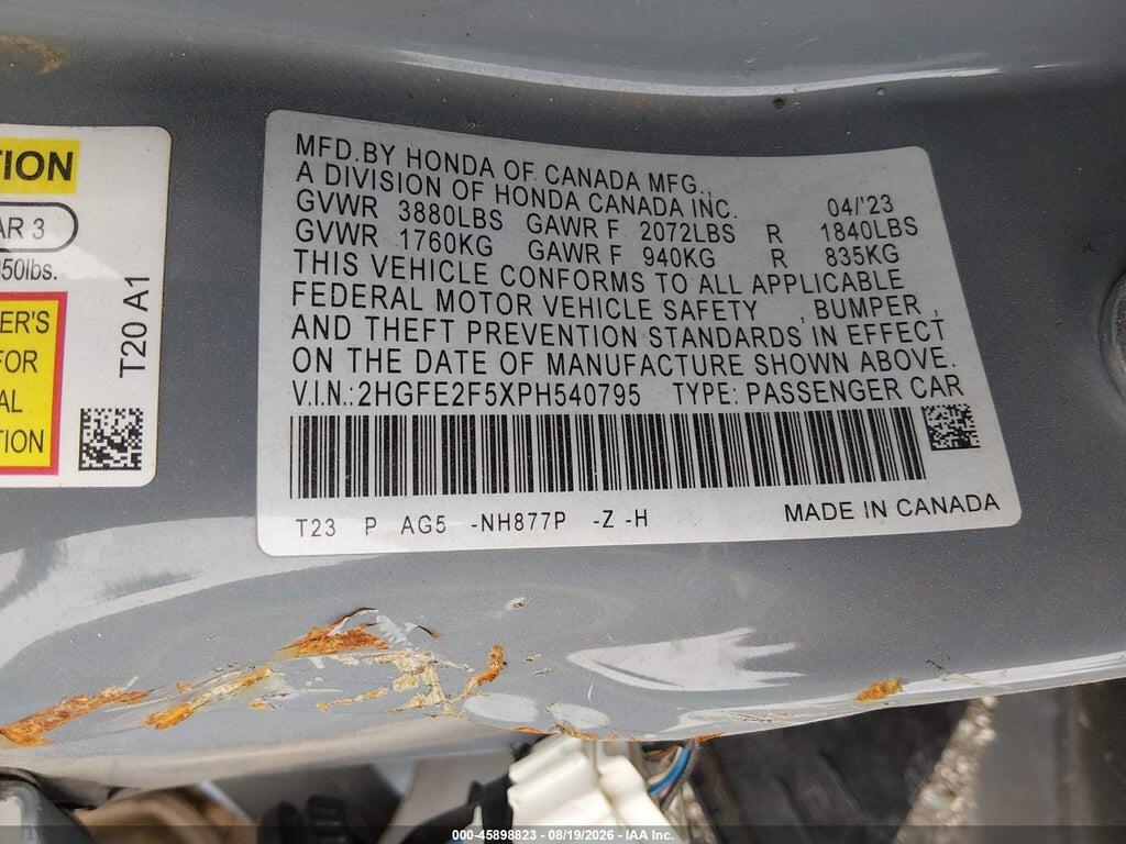 2HGFE2F5XPH540795 2023 HONDA CIVIC photo no. 9