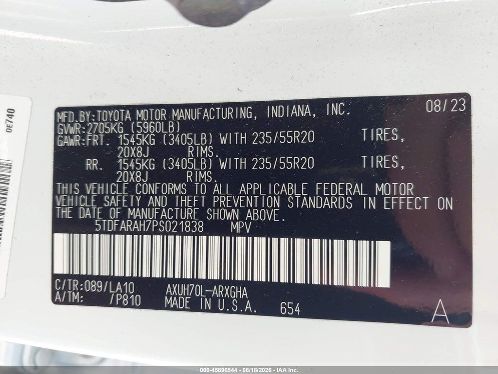 5TDFARAH7PS021838 2023 TOYOTA HIGHLANDER photo no. 9