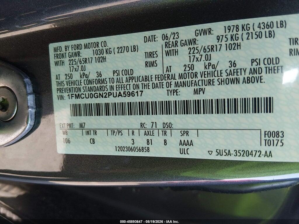 1FMCU0GN2PUA59617 2023 FORD ESCAPE photo no. 9