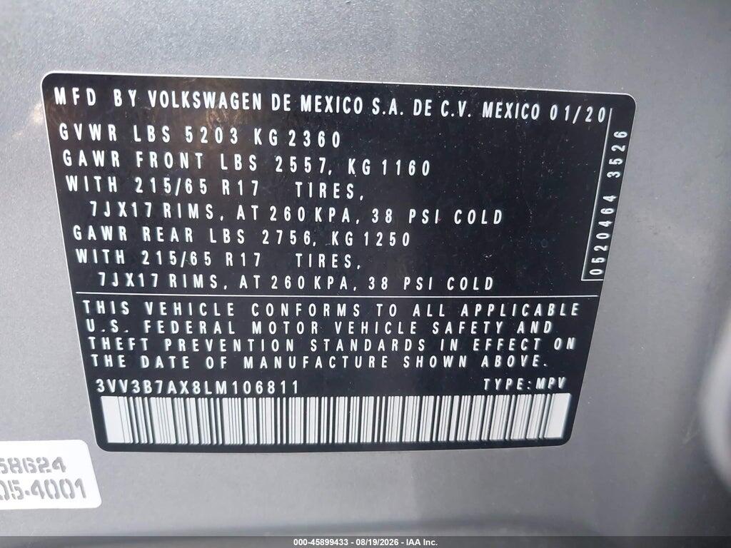 3VV3B7AX8LM106811 2020 VOLKSWAGEN TIGUAN photo no. 9