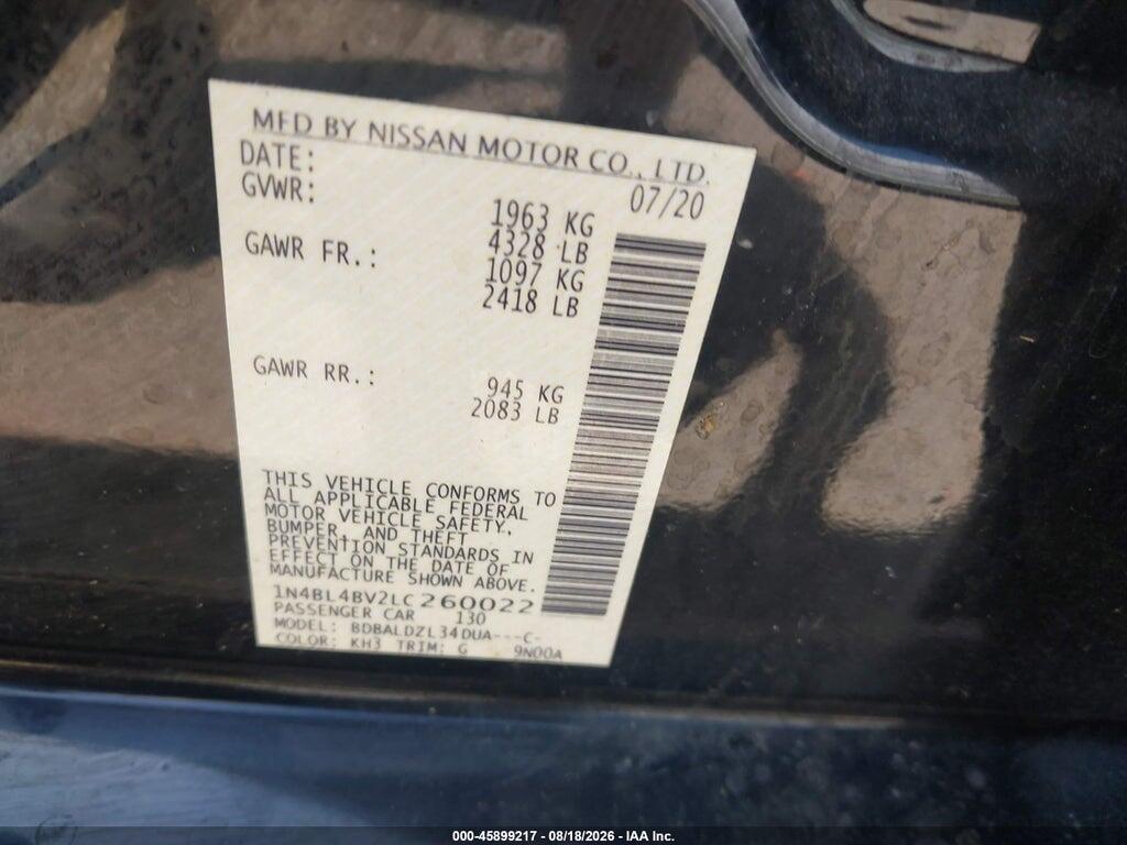 1N4BL4BV2LC260022 2020 NISSAN ALTIMA photo no. 9