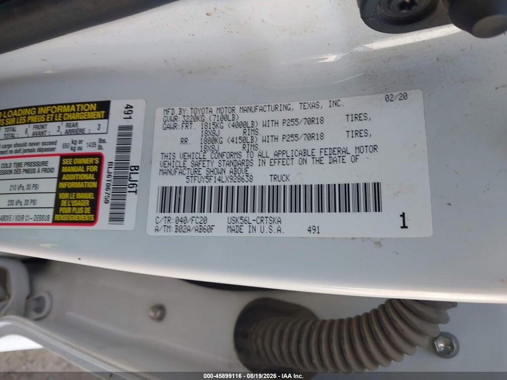 5TFUY5F14LX928638 2020 TOYOTA TUNDRA photo no. 9