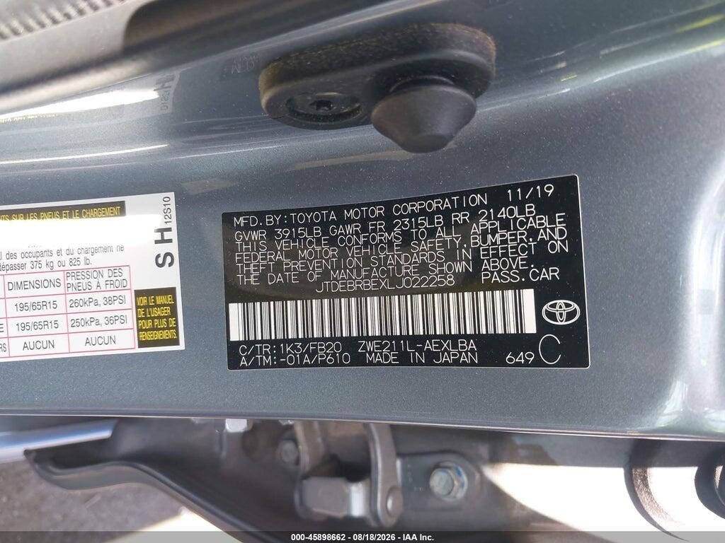 JTDEBRBEXLJ022258 2020 TOYOTA COROLLA photo no. 9