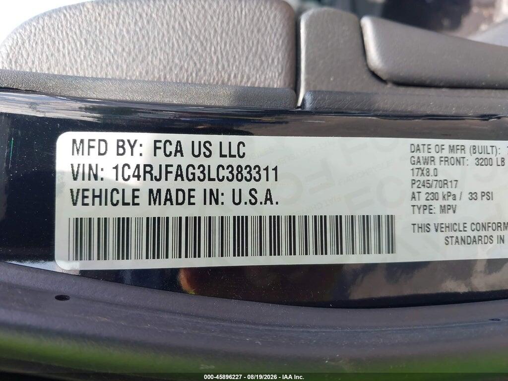 1C4RJFAG3LC383311 2020 JEEP GRAND CHEROKEE photo no. 9