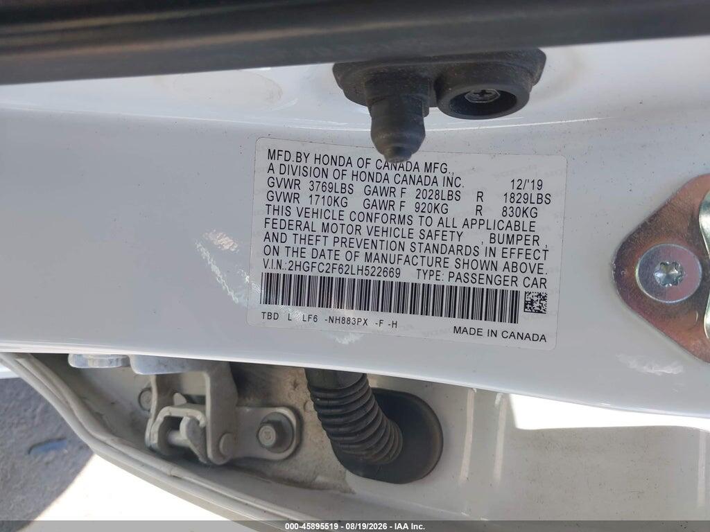 2HGFC2F62LH522669 2020 HONDA CIVIC photo no. 9