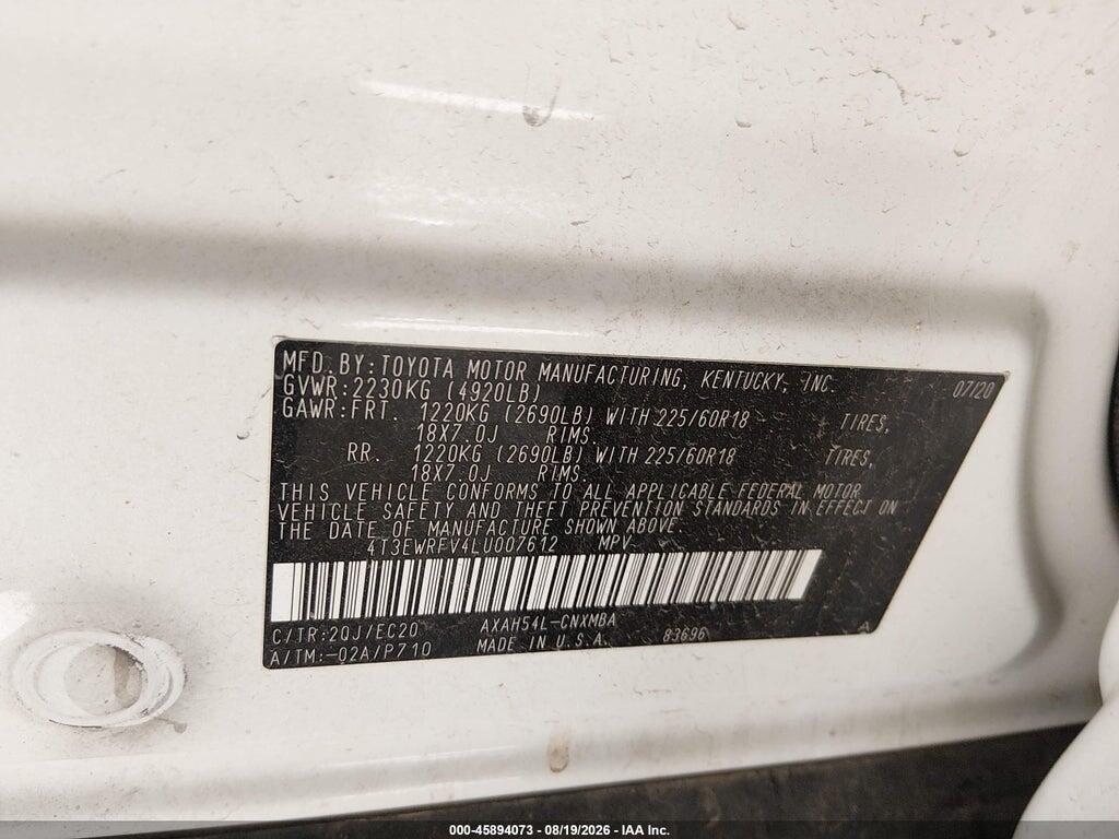 4T3EWRFV4LU007612 2020 TOYOTA RAV4 HYBRID photo no. 9