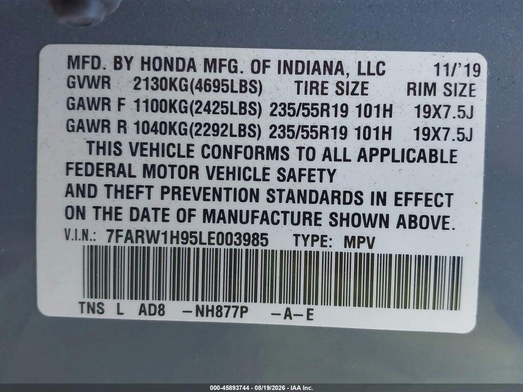 7FARW1H95LE003985 2020 HONDA CR-V photo no. 9