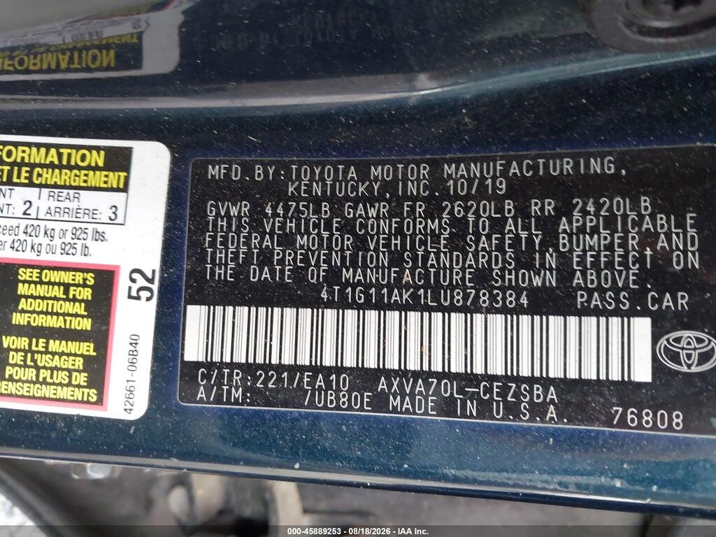 4T1G11AK1LU878384 2020 TOYOTA CAMRY photo no. 9