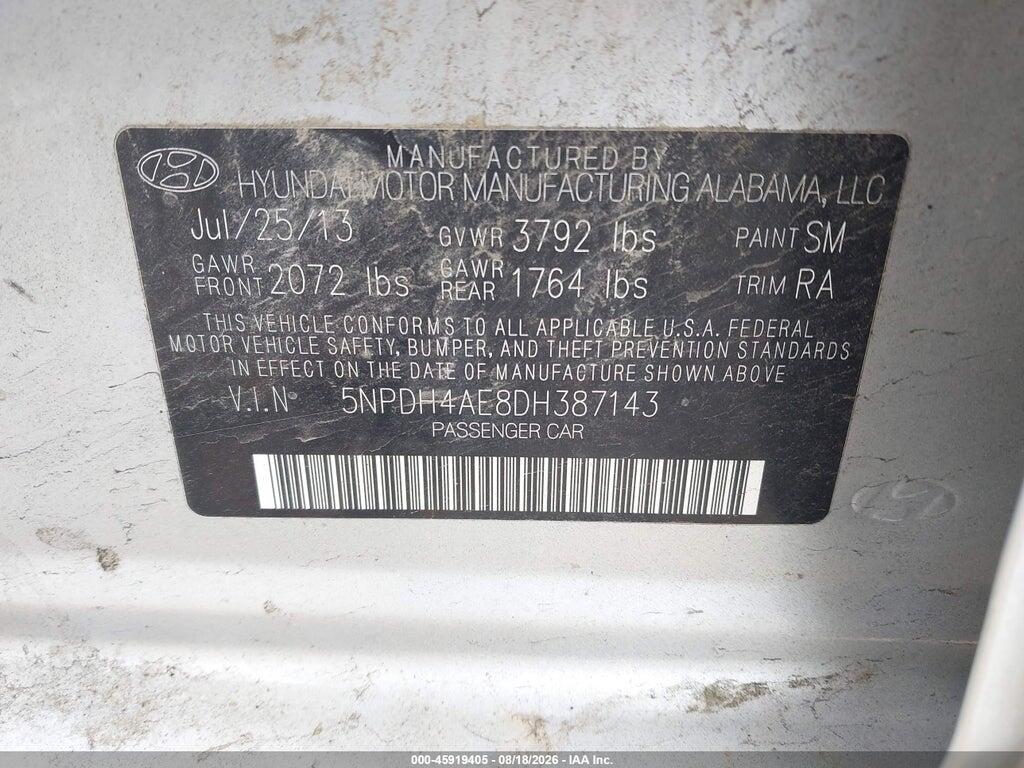 5NPDH4AE8DH387143 2013 HYUNDAI ELANTRA photo no. 9