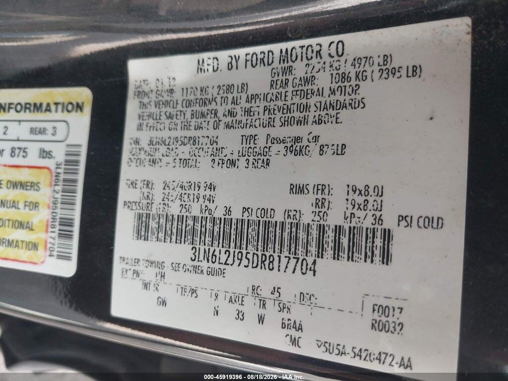 3LN6L2J95DR817704 2013 LINCOLN MKZ photo no. 9