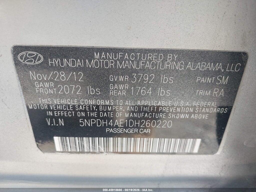 5NPDH4AE1DH260220 2013 HYUNDAI ELANTRA photo no. 9