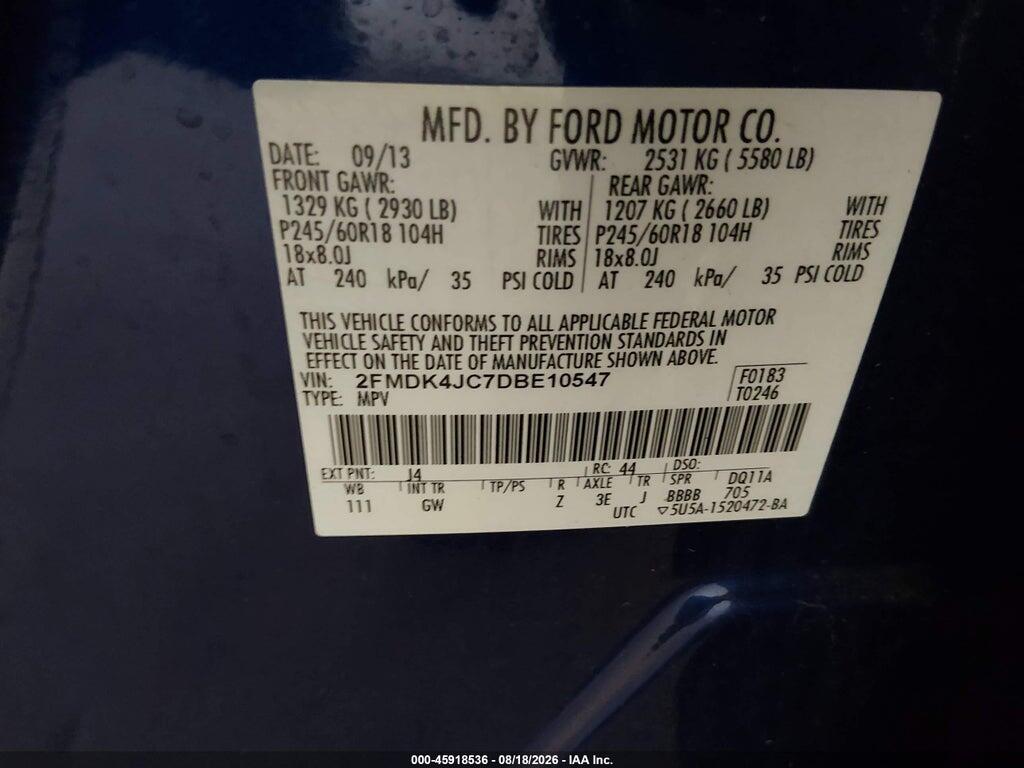 2FMDK4JC7DBE10547 2013 FORD EDGE photo no. 9