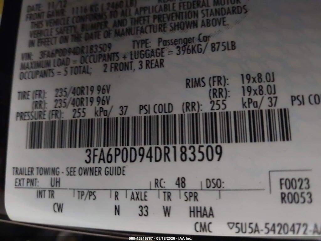 3FA6P0D94DR183509 2013 FORD FUSION photo no. 9