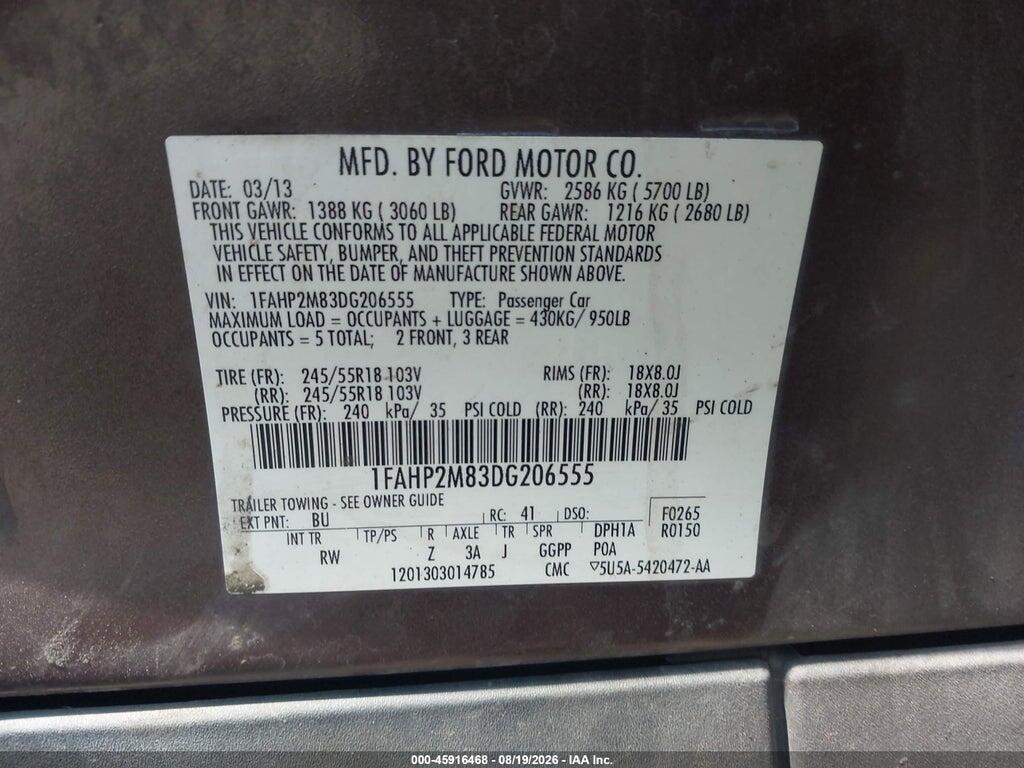1FAHP2M83DG206555 2013 FORD POLICE INTERCEPTOR photo no. 9