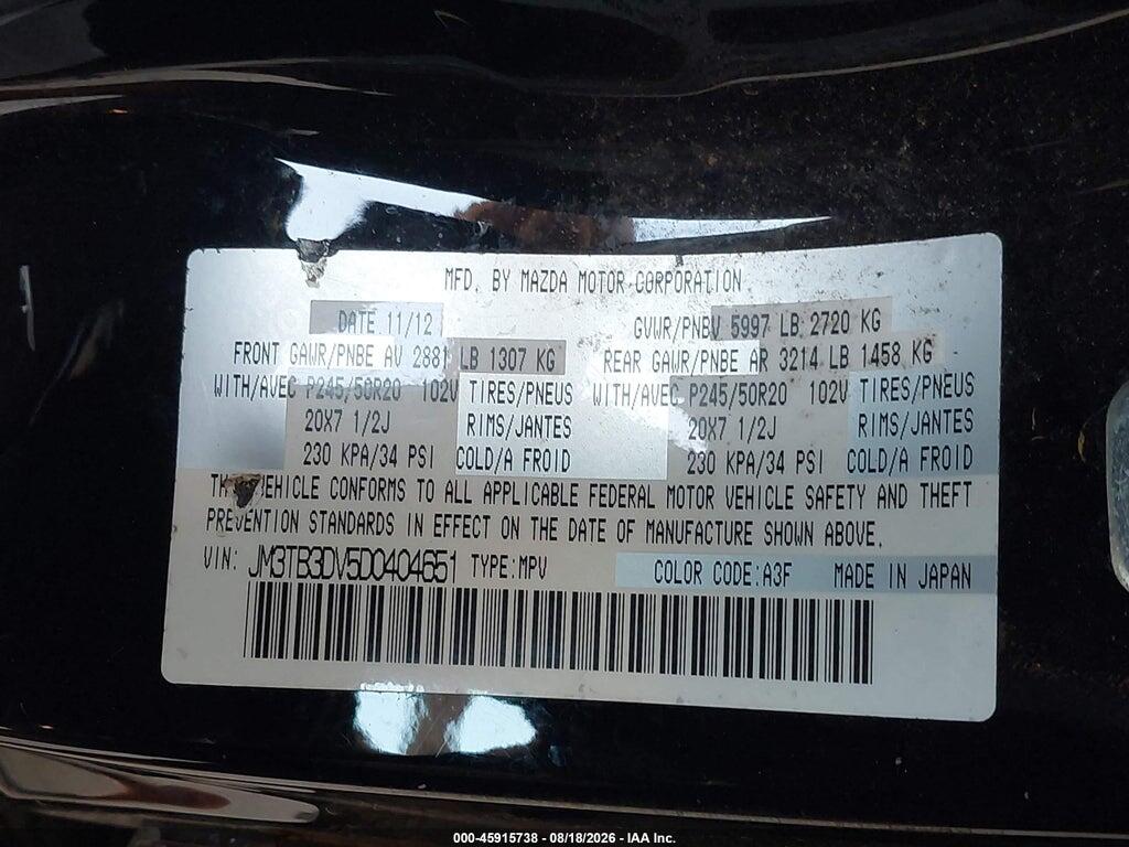 JM3TB3DV5D0404651 2013 MAZDA CX-9 photo no. 9