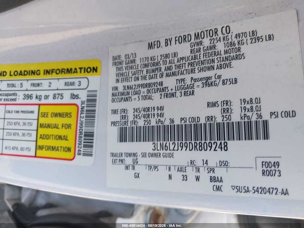 3LN6L2J99DR809248 2013 LINCOLN MKZ photo no. 9