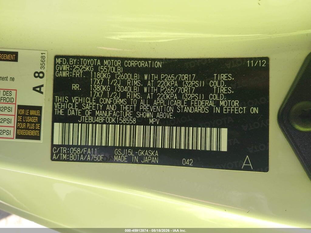 JTEBU4BF0DK158558 2013 TOYOTA FJ CRUISER photo no. 9