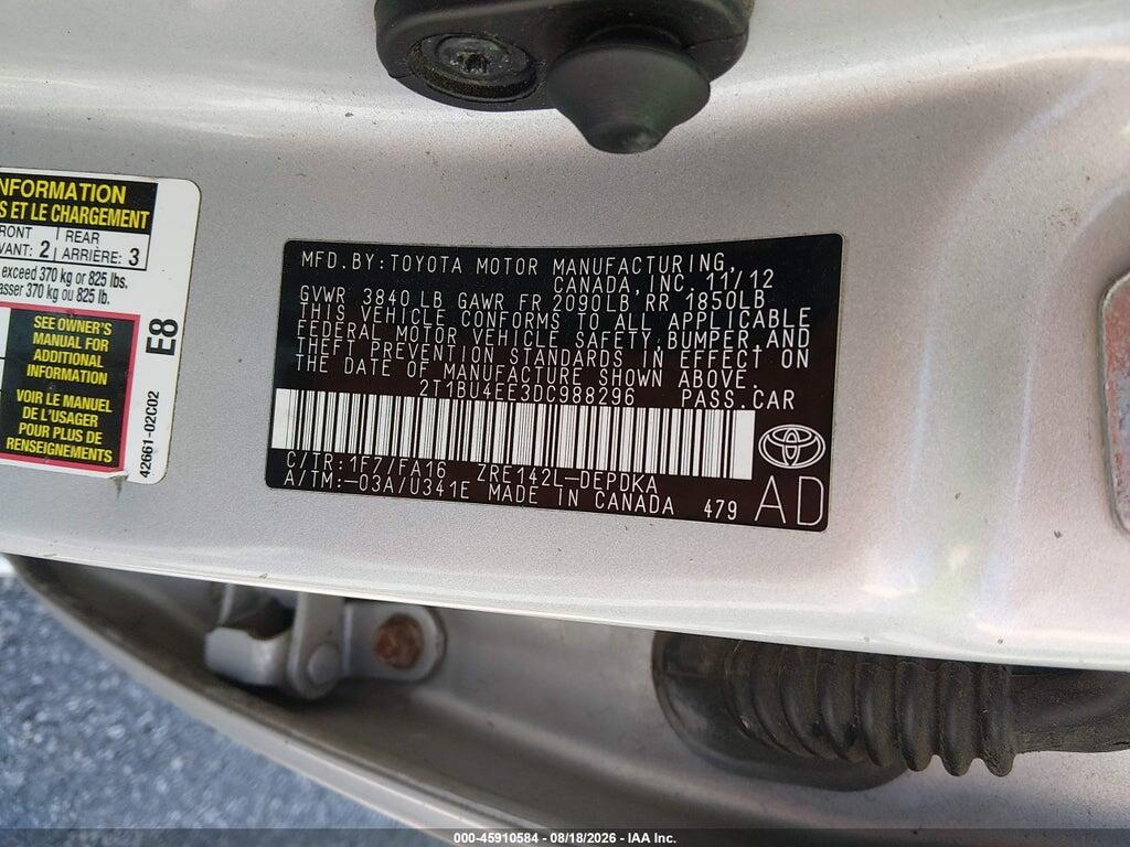 2T1BU4EE3DC988296 2013 TOYOTA COROLLA photo no. 9