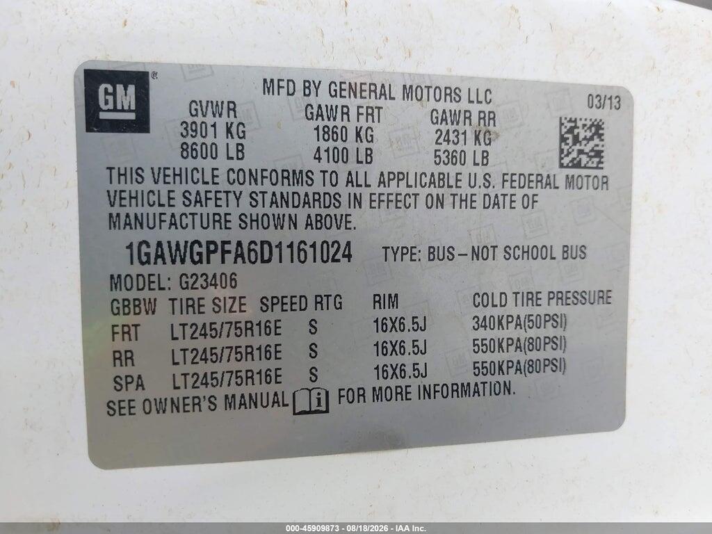 1GAWGPFA6D1161024 2013 CHEVROLET EXPRESS 2500 photo no. 9