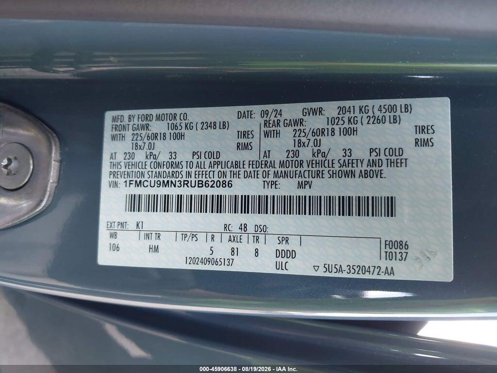 1FMCU9MN3RUB62086 2024 FORD ESCAPE photo no. 9