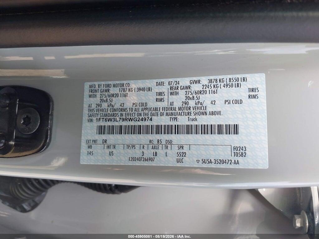 1FT6W3L79RWG24974 2024 FORD F-150 LIGHTNING photo no. 9