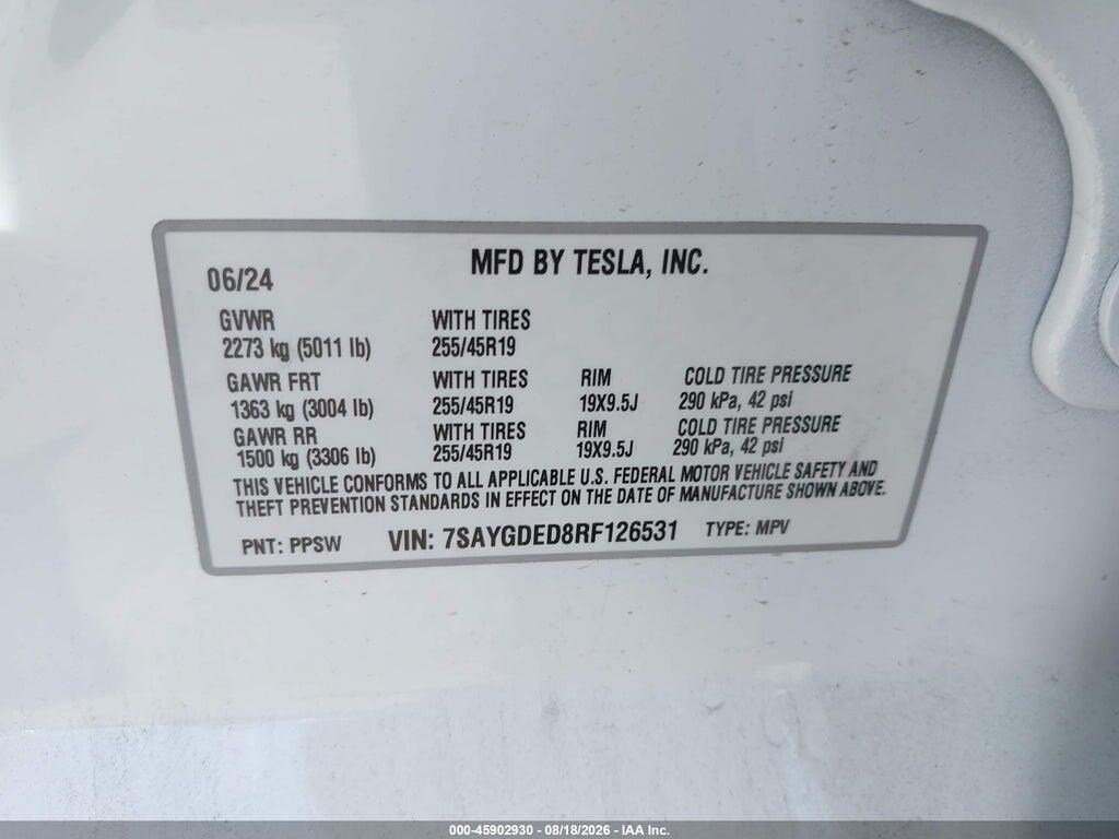 7SAYGDED8RF126531 2024 TESLA MODEL Y photo no. 9