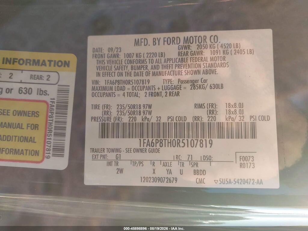 1FA6P8TH0R5107819 2024 FORD MUSTANG photo no. 9