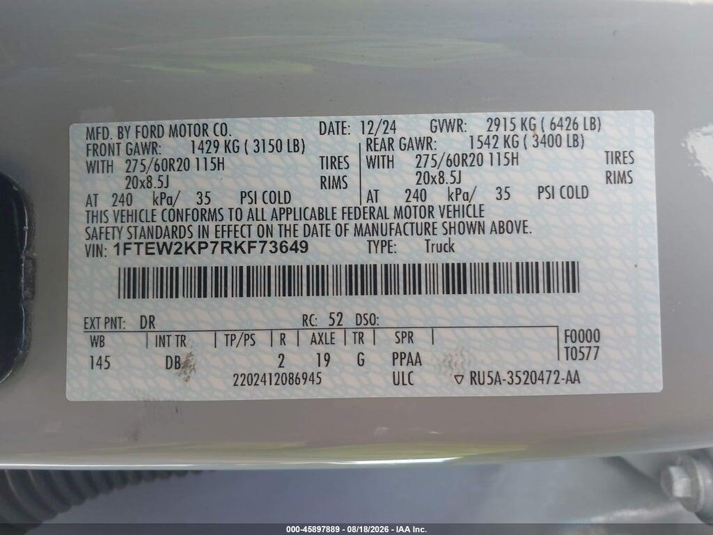 1FTEW2KP7RKF73649 2024 FORD F-150 photo no. 9
