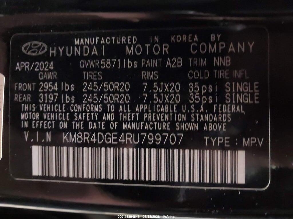 KM8R4DGE4RU799707 2024 HYUNDAI PALISADE photo no. 9