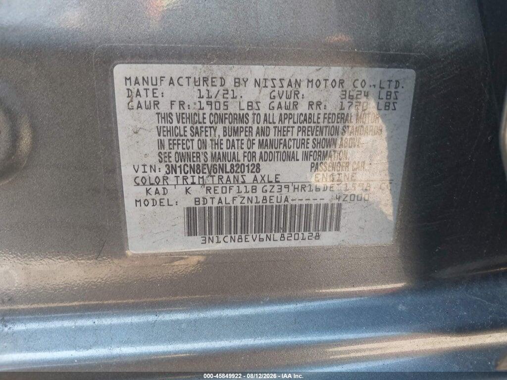 3N1CN8EV6NL820128 2022 NISSAN VERSA photo no. 9