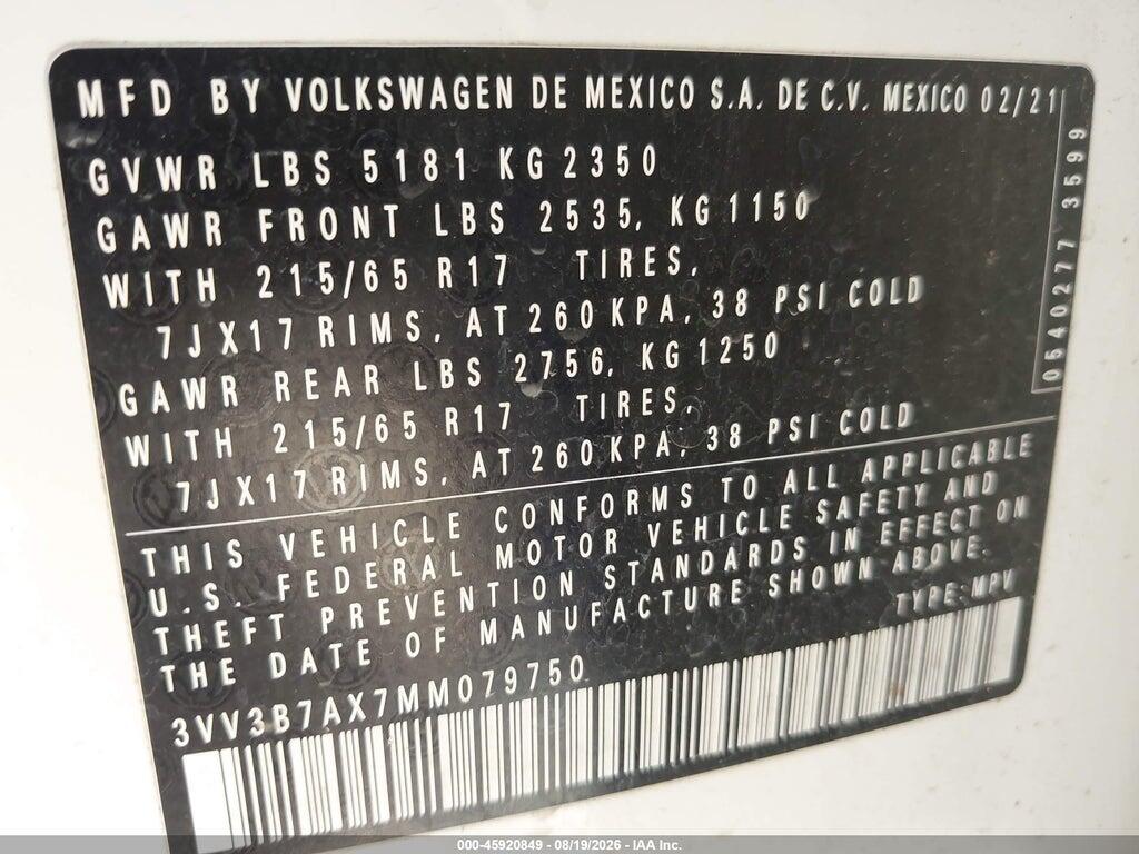 3VV3B7AX7MM079750 2021 VOLKSWAGEN TIGUAN photo no. 9