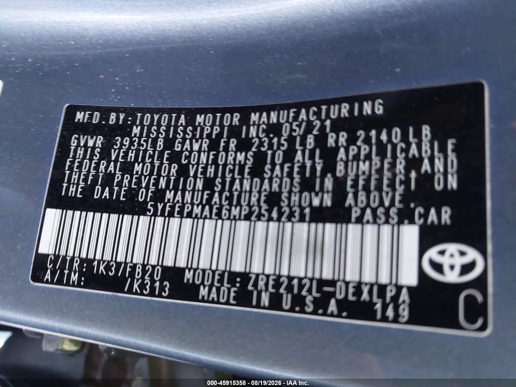 5YFEPMAE6MP254231 2021 TOYOTA COROLLA photo no. 9