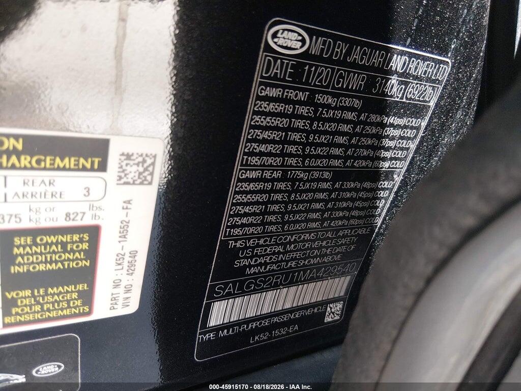 SALGS2RU1MA429540 2021 LAND ROVER RANGE ROVER photo no. 9