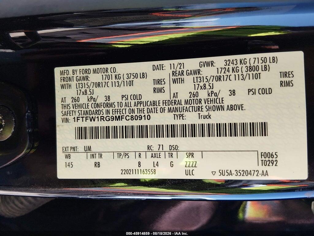1FTFW1RG9MFC80910 2021 FORD F-150 photo no. 9