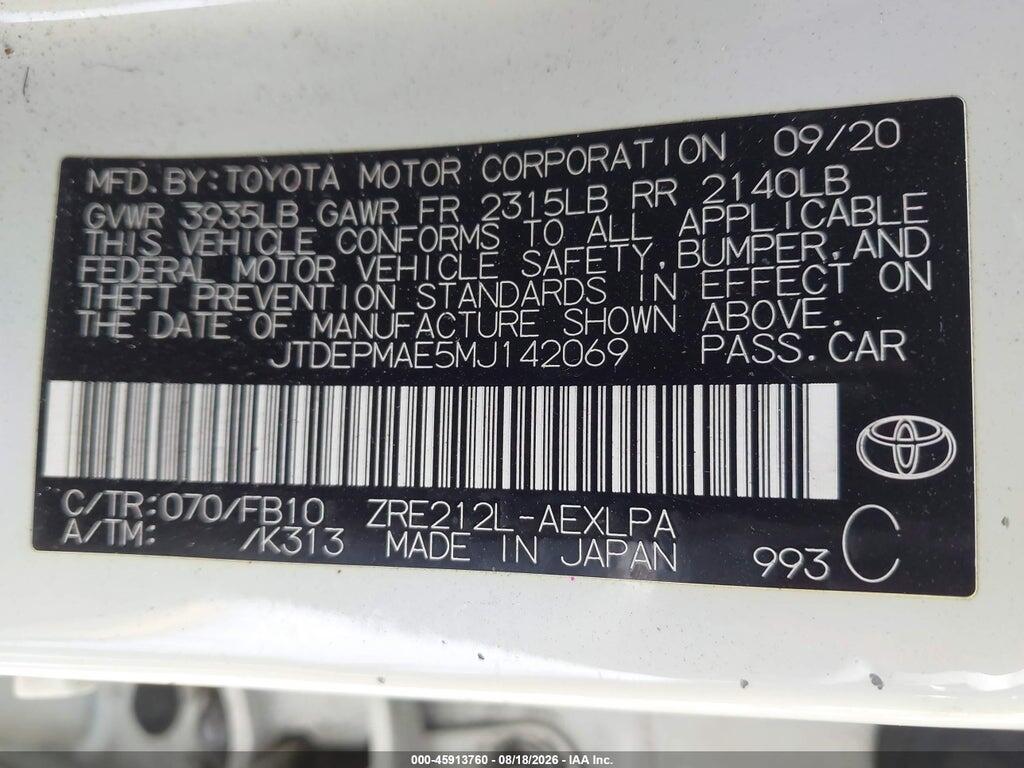 JTDEPMAE5MJ142069 2021 TOYOTA COROLLA photo no. 9