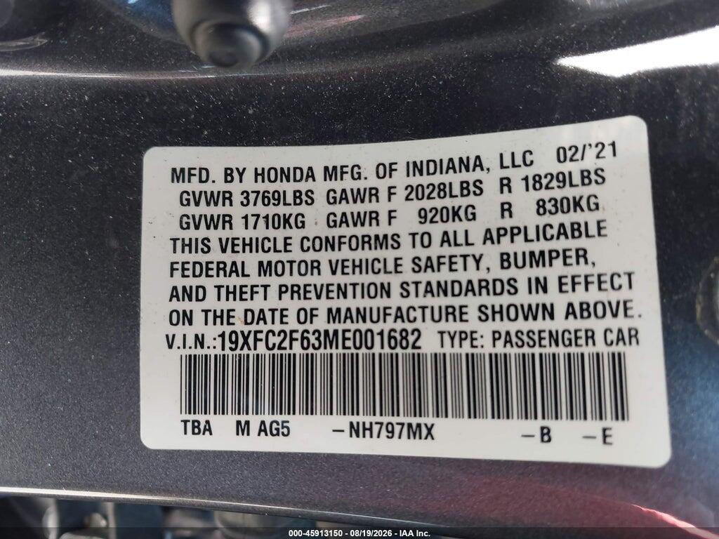 19XFC2F63ME001682 2021 HONDA CIVIC photo no. 9