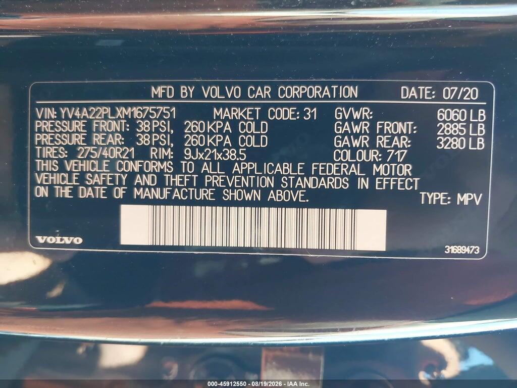 YV4A22PLXM1675751 2021 VOLVO XC90 photo no. 9