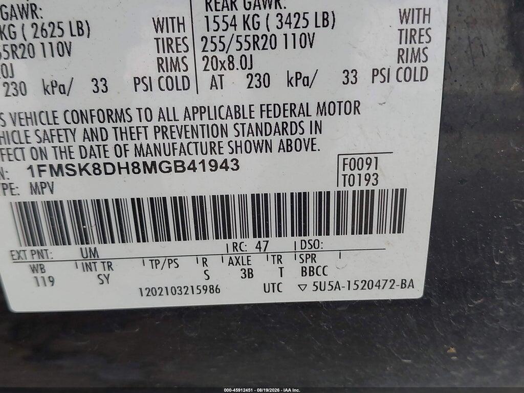 1FMSK8DH8MGB41943 2021 FORD EXPLORER photo no. 9