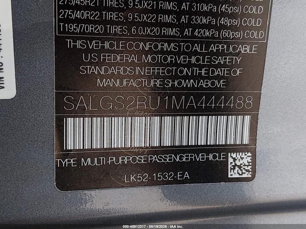 SALGS2RU1MA444488 2021 LAND ROVER RANGE ROVER photo no. 9