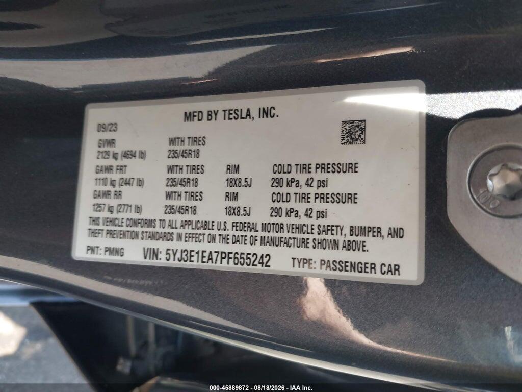 5YJ3E1EA7PF655242 2023 TESLA MODEL 3 photo no. 9