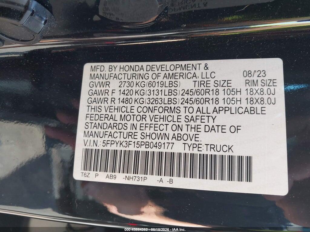 5FPYK3F15PB049177 2023 HONDA RIDGELINE photo no. 9