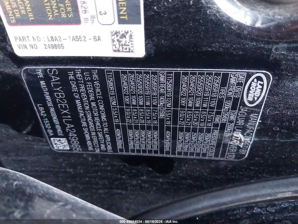 SALYB2EX1LA249865 2020 LAND ROVER RANGE ROVER VELAR photo no. 9