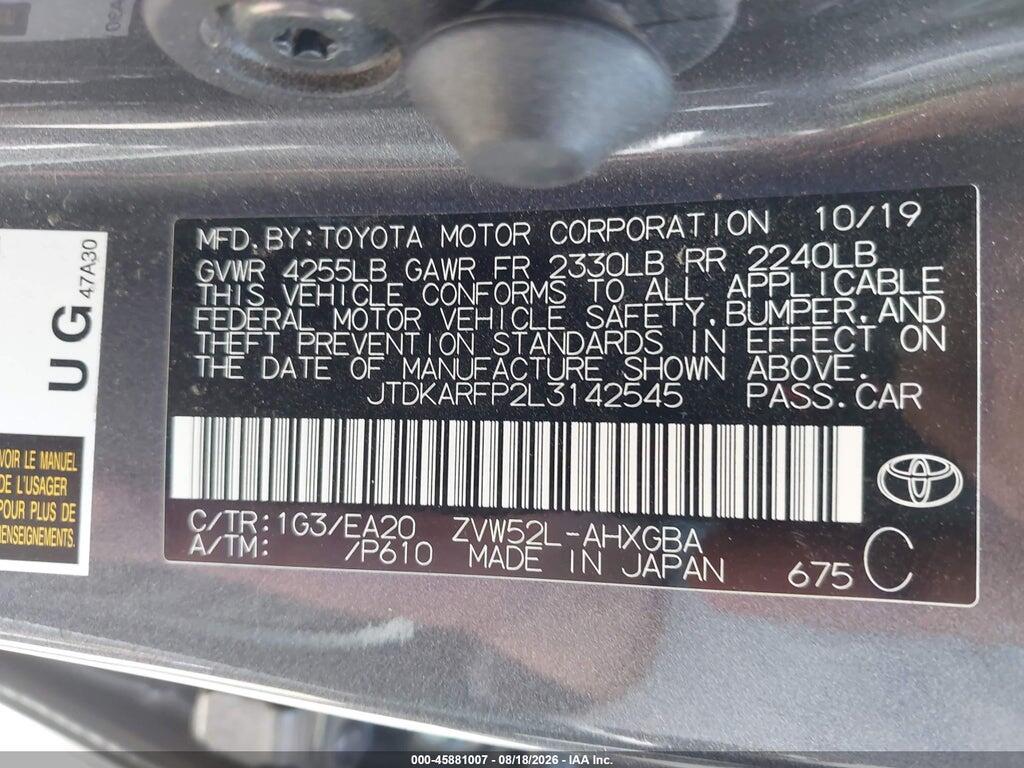 JTDKARFP2L3142545 2020 TOYOTA PRIUS PRIME photo no. 9